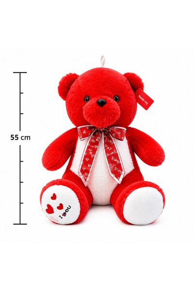 wafra store Soft Plush Red and White Bear with Heart Ribbon and Embroidered C...