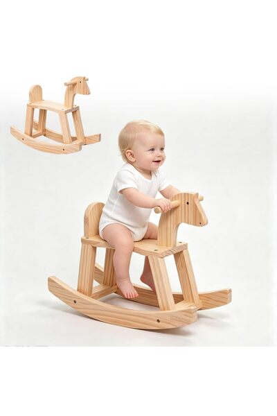 Soofam حصان خشبي هزاز مع سياج قابل للإزالة، لعبة ركوب للأطفال من عمر 12 شهر ف...
