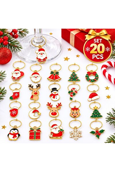VARENTIS Set de 20 de pandantive decorative de Crăciun pentru pahare, 20 de m...