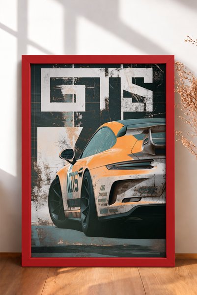 HOMEPACK Orange Distressed German Race Car Framed Art Print Car Poster Wall D...