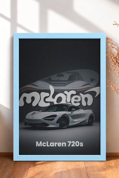 HOMEPACK White British Supercar Framed Art Print in a Gray Studio—Car Poster,...