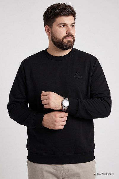 TOMMY LIFE Black Basic Plus-Size Men's Sweatshirt - 88126