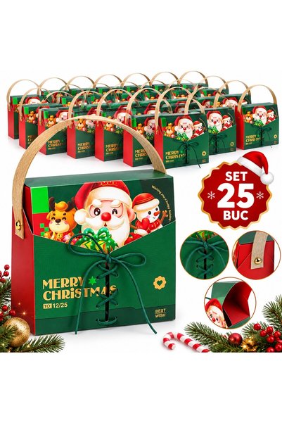 VARENTIS Set de 25 de cutii cadou de Crăciun, tip sac cu mâner și închidere c...