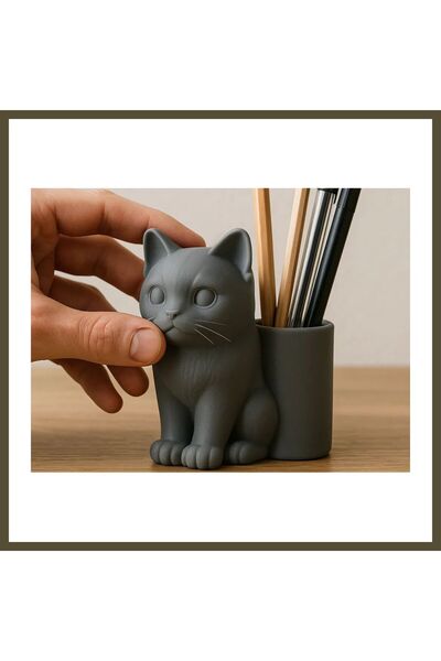 northcity n 3D-Printed Cat-Shaped Pencil Holder - Desktop Organizer - Gray BX