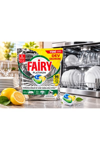 Fairy فيري بلاتينيوم كبسولات غسالة الأطباق برائحة الليمون – 96 كبسولة