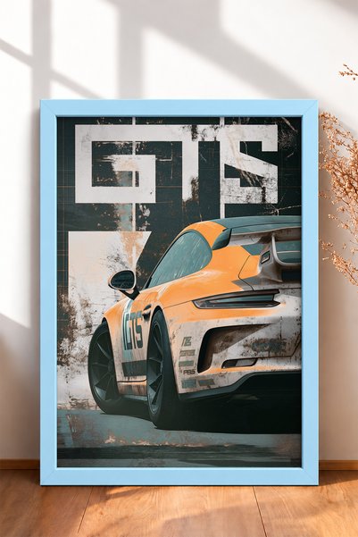 HOMEPACK Orange Distressed German Race Car Framed Art Print Car Poster Wall D...