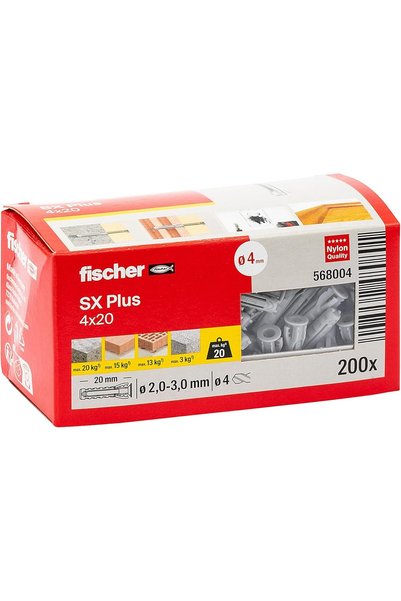 Fischer 568004 قابس توسعة SX Plus للحائط، 4 مم × 20 مم، عبوة من 200 قطعة |   ...