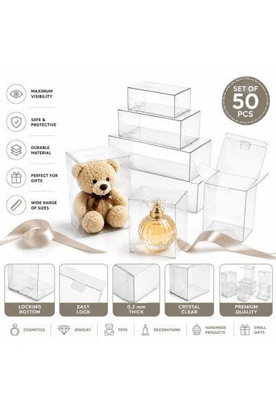 VARENTIS Set de 50 de cutii transparente 9 x 9 x 8 cm, din plastic de 0,2 mm,...