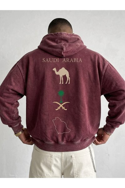 HAI COLLECTİON Red Oversized Hooded Sweatshirt, 100% Cotton