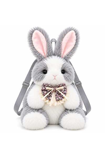 MASHASHOP Rucsac de pluș cu iepuraș, MASHASHOP, gri/alb, 40 cm