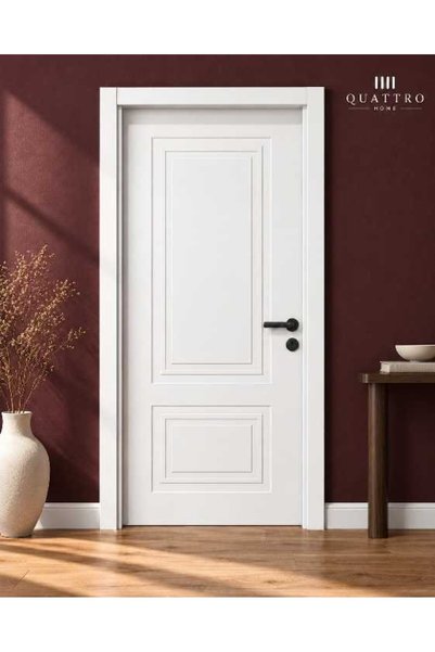 QUATTRO HOME Beyaz Çift Panelli Melamin İç Oda Kapısı – Antrasit Kollu 80 lik...