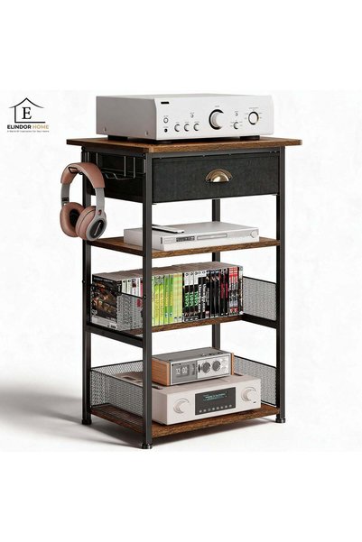 Elindor ® Side Table with 3 Shelves for Storage and Drawer, Office, Bar, Cabi...