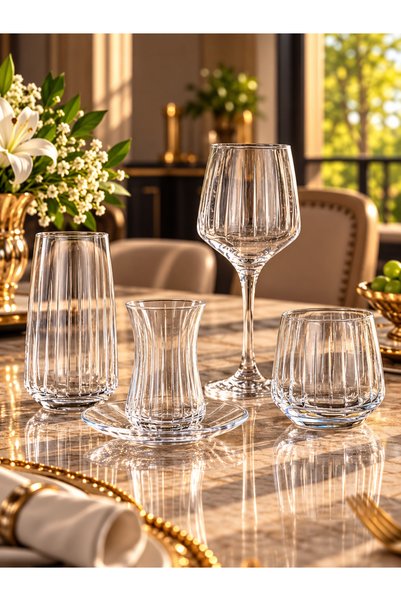 sglass 6 Kişilik 31 Parça Çubuk El Dekor Su Takımı, Bardak Seti