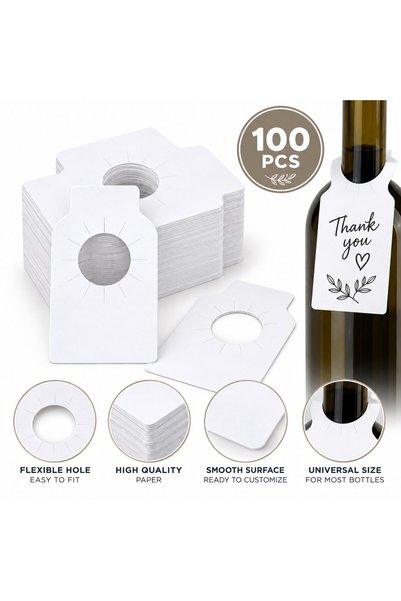 VARENTIS Set de 100 de etichete albe pentru sticle 8,9 x 5,7 cm, etichete dre...