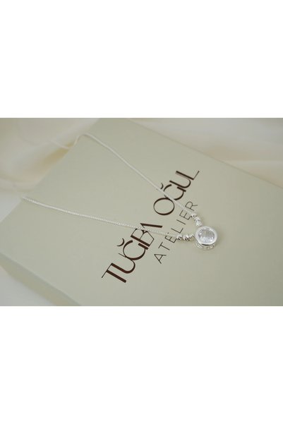 ATELİER TUĞBA KOL967 Round Solitaire Zircon Lift-Style Silver Necklace