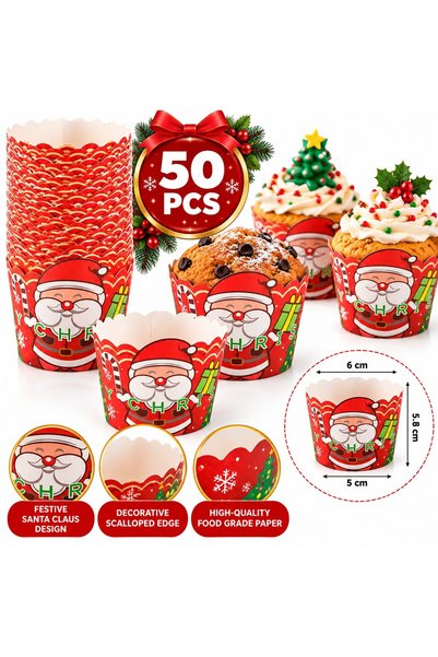 VARENTIS Set de 50 de forme de Crăciun pentru brioșe și cupcakes cu Moș Crăci...