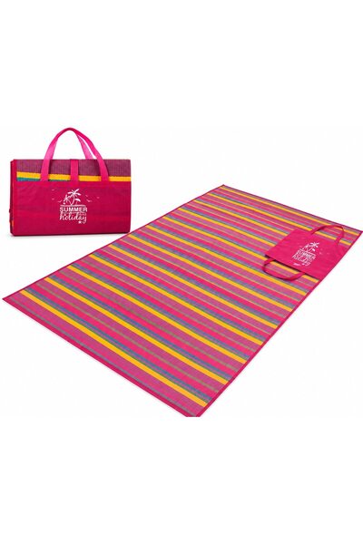 VARENTIS Saltea de plajă cu dungi fucsia 180x150 cm, dublă, pliabilă, ușoară ...