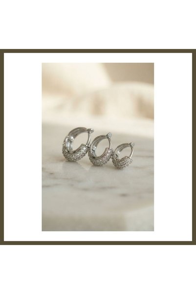 northcity n Silver-Colored 3-Piece Zircon Stone Hoop Earring Set BX