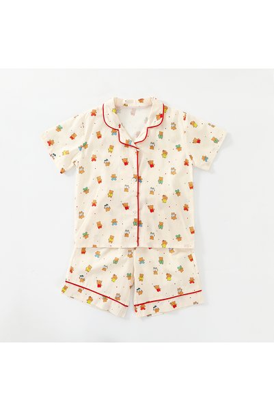 Ominii Girls Pajamas Set Short Sleeve Button-Down Sleepwear Ages 5-9, Cute Be...