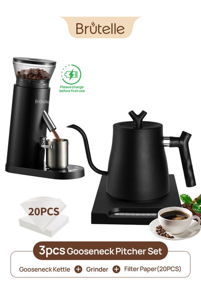 Brutelle Coffee Maker Set Electric Burr Grinder Gooseneck Coffee Kettle 60 Gr...