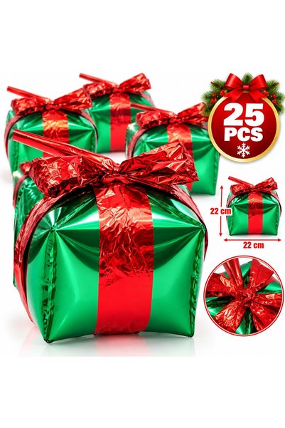 VARENTIS Set de 25 de baloane 3D din folie de Crăciun, verde metalizat cu fun...