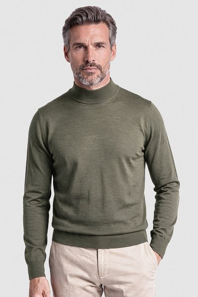 Bisse Khaki Solid Color Half-Boatneck Long-Sleeve Knit Sweater