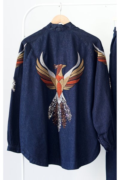 Dadali Ethnic Embroidered Oversized Denim Kimono