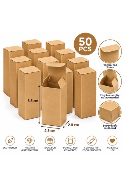 VARENTIS Set 50 cutii Kraft înalte 8,5x2,8x2,8 cm cu clapetă, cutii de carton...