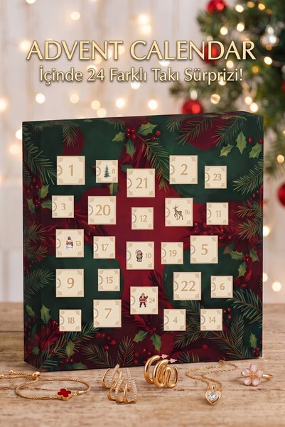 AURRARİ 24'lü Takı ve Hediye Seti - Advent Calendar 24 Parça Çelik ve Bijuter...
