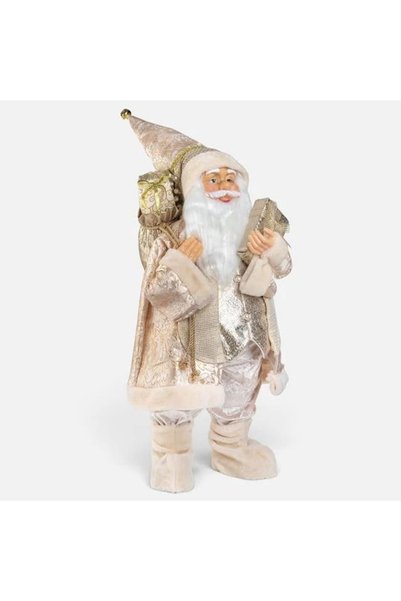 OEM Figurină Moș Crăciun cu lanternă și ceas, haină bej șampanie, 80cm, DCJ90...
