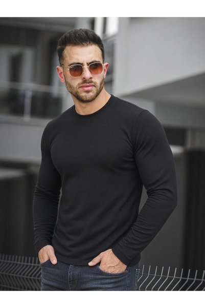 Oksit Lgg Highway Slim-Fit Crew Neck Long-Sleeve Textured Casual T-Shirt / Sw...