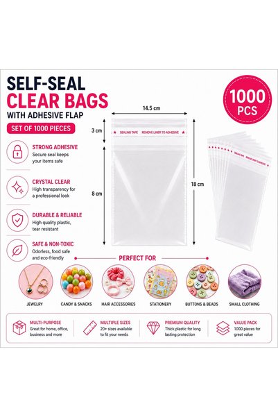 VARENTIS Set 1000 de pungi transparente autoadezive cu clapetă 14,5 x 18 cm, ...