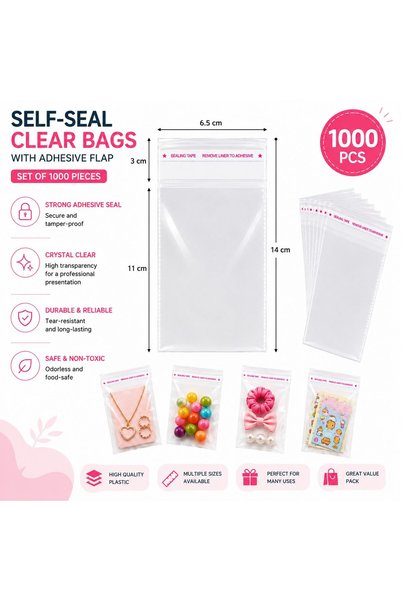 VARENTIS Set de 1000 de pungi transparente autoadezive cu clapetă 6,5 x 14 cm...