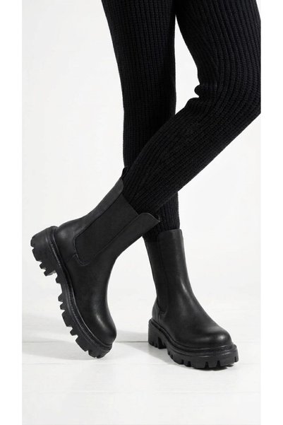 uway Women's Black Boots with Elastic and Thick Soles