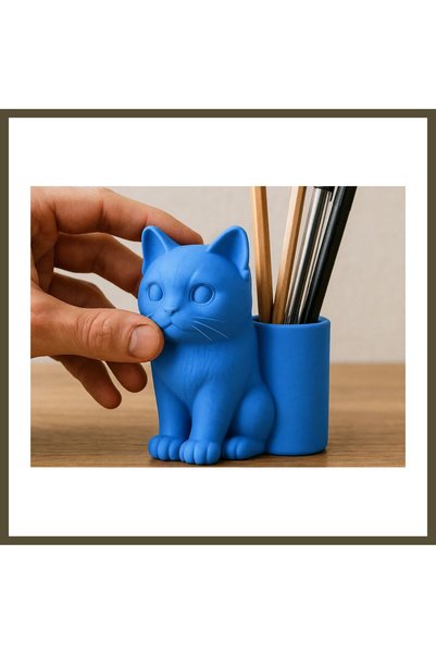 northcity n 3D-Printed Cat-Shaped Pencil Holder - Desktop Organizer - Blue BX