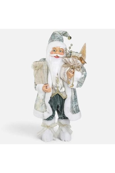 OEM Moș Crăciun decorativ cu costum verde mentă și cadou 60cm, DCJ920 - Momen...