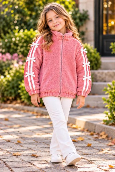 KOZADANKIDS Girls' Plush Jacket with Zip Detail -CARDIGAN– Zipper, Soft-Textu...