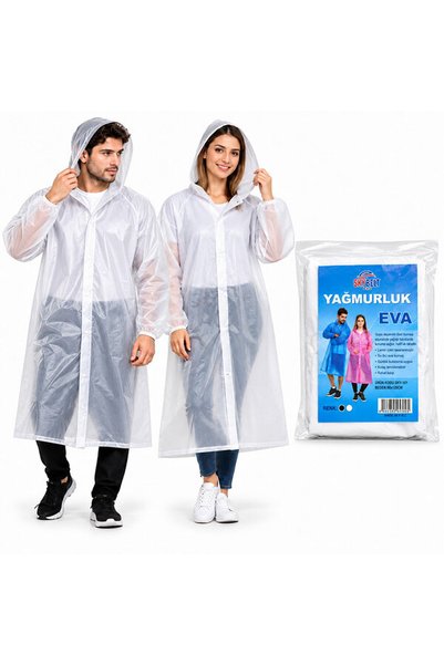 Doori EVA Şeffaf Yağmurluk Kapüşonlu Unisex – Su Geçirmez, Çıtçıtlı, Lastikli Kollu, Tek Beden, Kadın Erkek Kamp ve Seyahat Yağmurluğu
