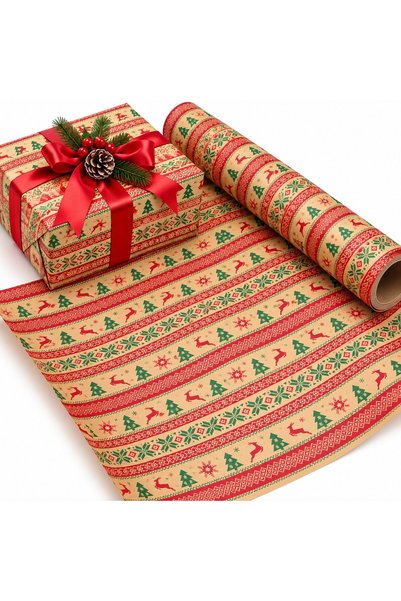 VARENTIS Hârtie de împachetat cadouri de Crăciun, model multicolor, Kraft cu ...