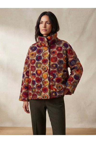 AYASOFYA OTANTIK Women's Italian Spiral-Patterned Felt Coat with Buttons and ...