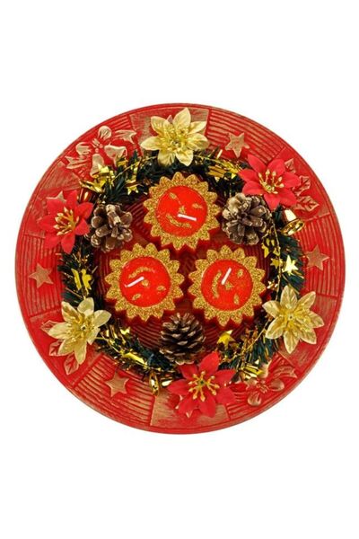 OEM Decorațiune de Crăciun, Lumânare, Tavă decorativă, Roșu, 24cm, DCJ316 - M...