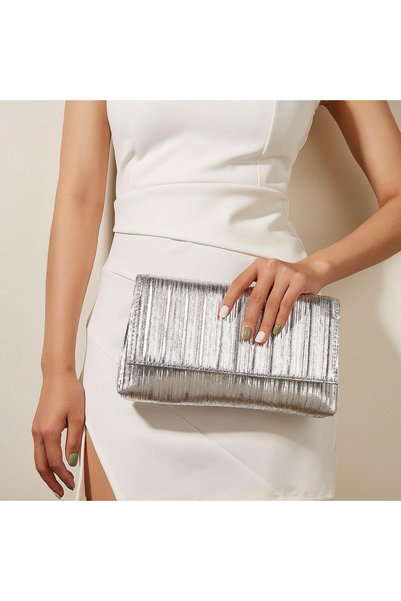 elegant hijab Silver Glossy Evening Bag