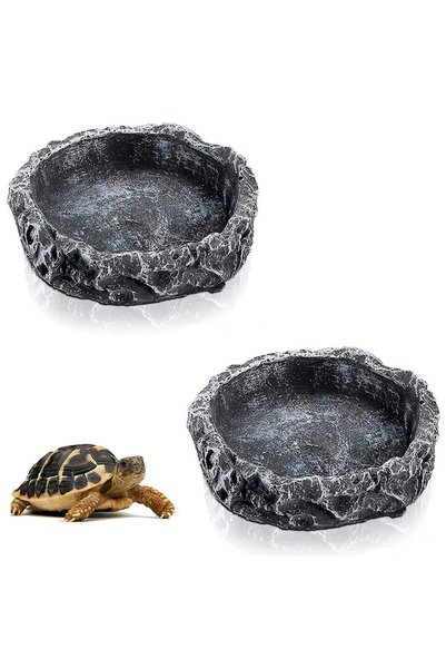 Bukela 2 Pack Reptile Food Bowl and Water Dish, Natural Rock Dish Feeder for ...