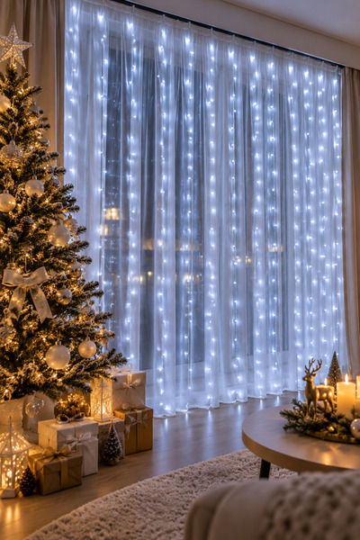 Dessa Perdea luminoasă LED, lumină albă rece, 3x3 m, 300 LED-uri, instalare d...