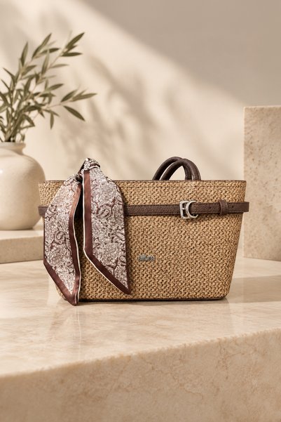 LYRA Bags & Accessories Brown Straw-Textured Clutch Bag and Shoulder Bag