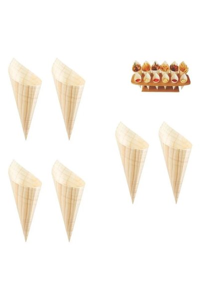 ANTBRO Set de 6 ANTBRO ®   Conuri din lemn pentru aperitive 18cm, recipiente ...