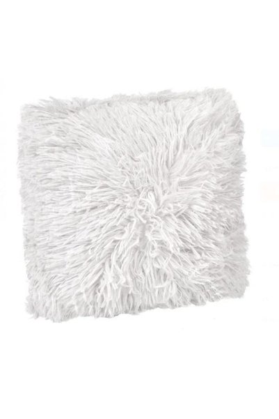 OEM Pernă decorativă din blană sintetică cu puf lung, albă, 25x25 cm
