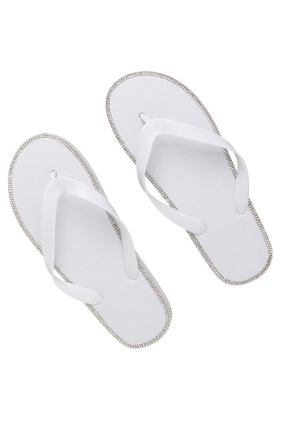 OEM Papuci de plajă pentru femei, albi, talpă de 2 cm, cu strasuri, mărimea 3...