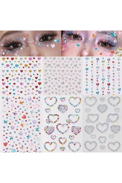 TERRIFI Face Gems Stickers for Makeup, Self Adhesive Face Rhinestones and Hai...