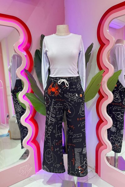 EFBUTİK Black Miles Morales-Printed Wide-Leg Sweatpants